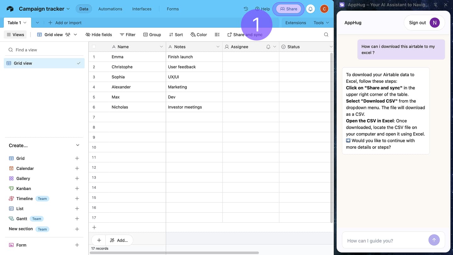 How to export data from airtable