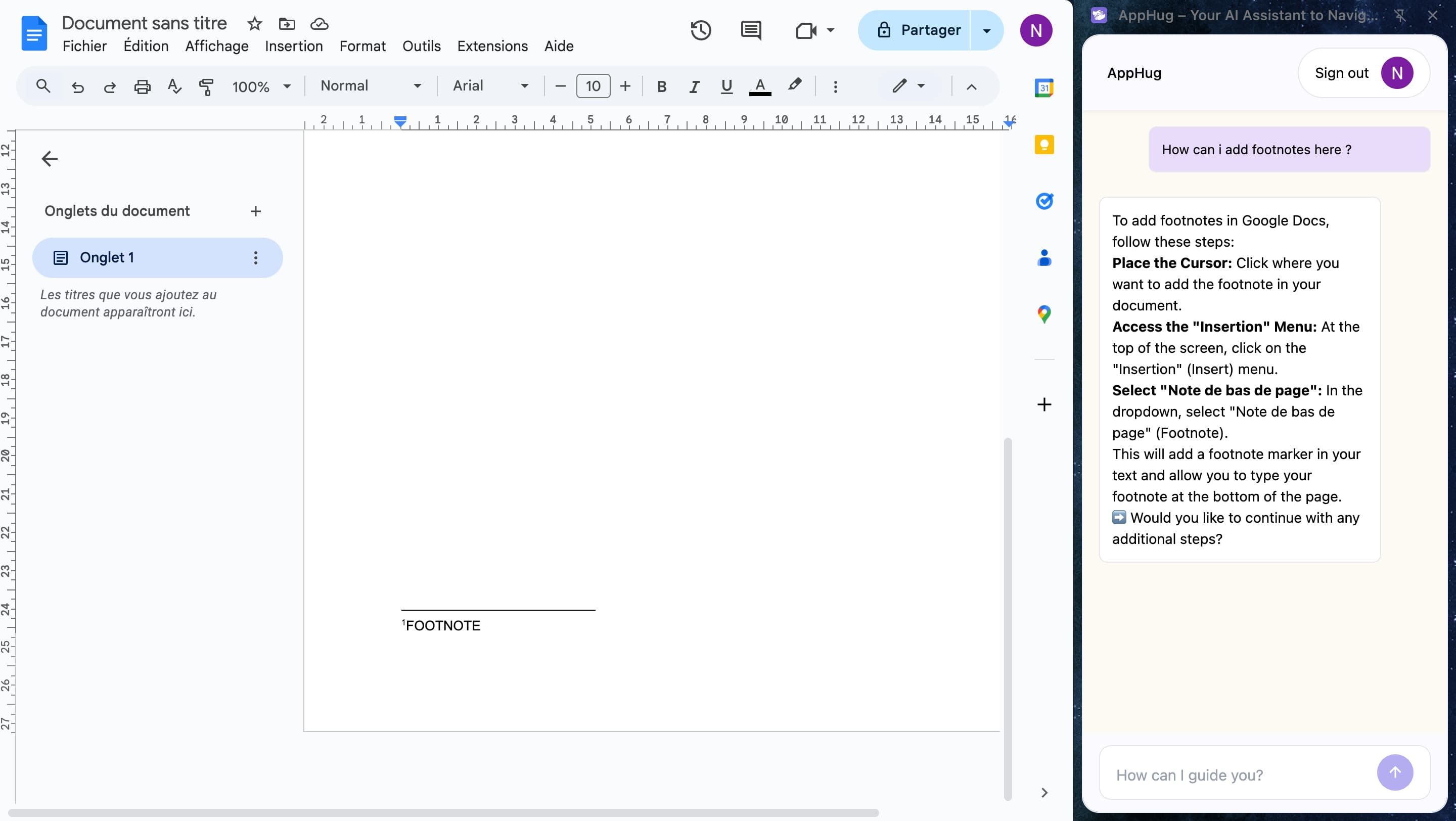 how to do footnotes in google docs