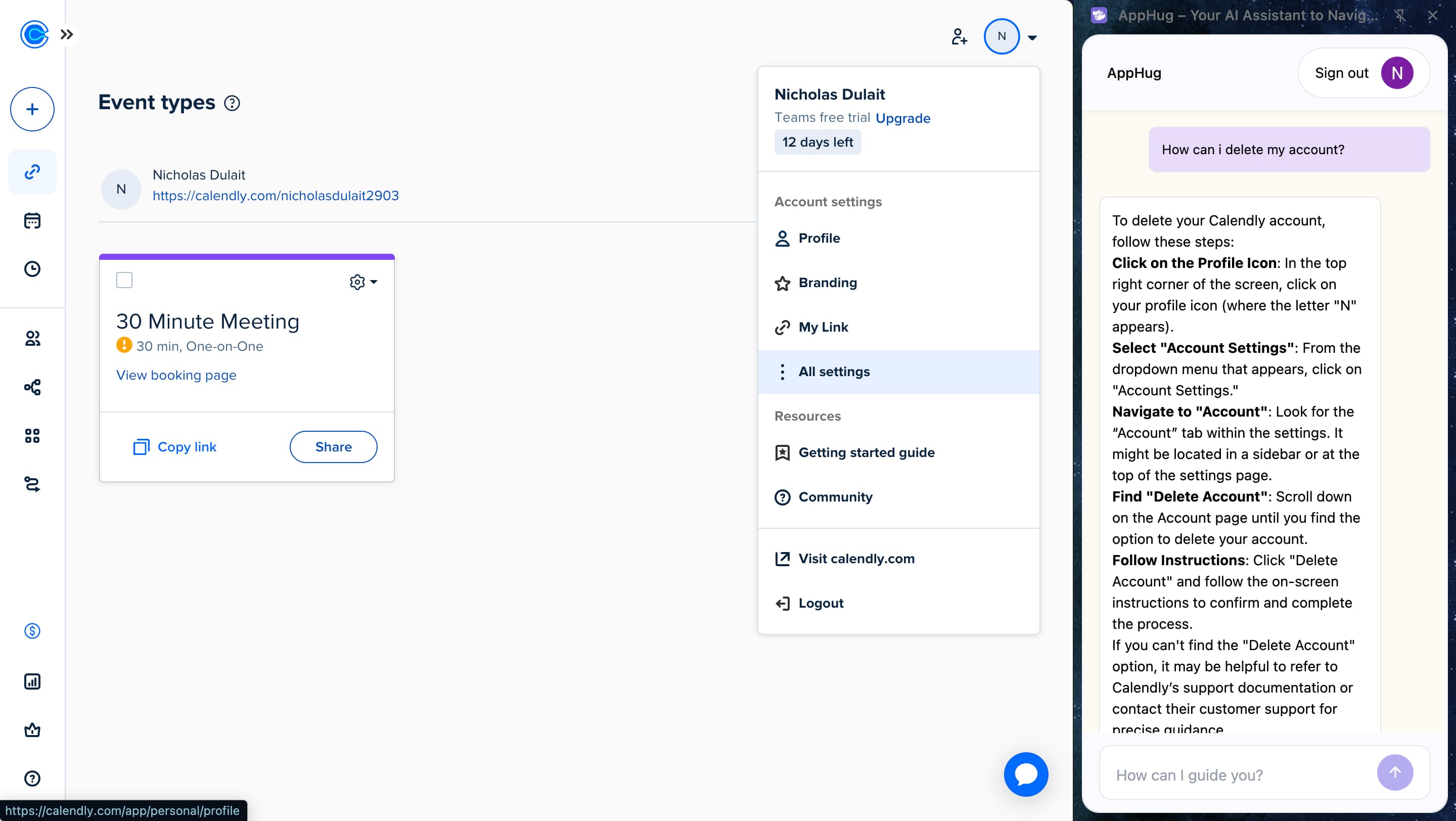 How to delete calendly account